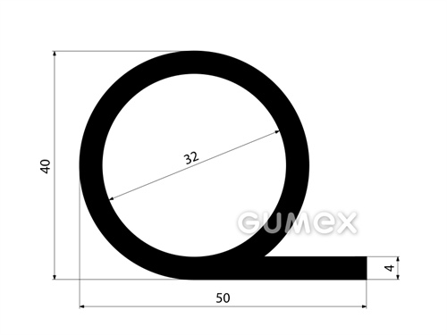 Gumový profil tvaru "P" s dutinkou, 50x40/4mm, dĺžka 2200mm, 60°ShA, NBR, -40°C/+70°C, čierny